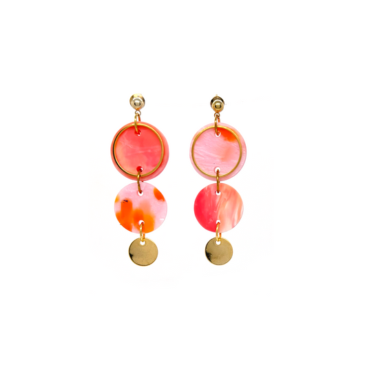 Disc Duo Earrings- Pink with Orange Spot/ Sunset Mix