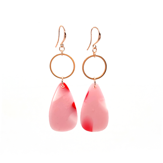 Tear Drop Earrings- Soft Pink With Red & White Spot