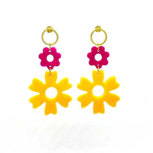Winter Bloom Earrings- Marigold & Hibiscus