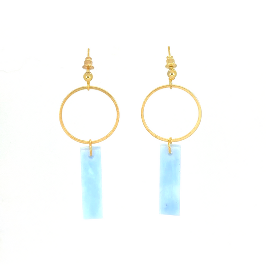 Bar Pendant Earrings (M)- Soft Blue Marble