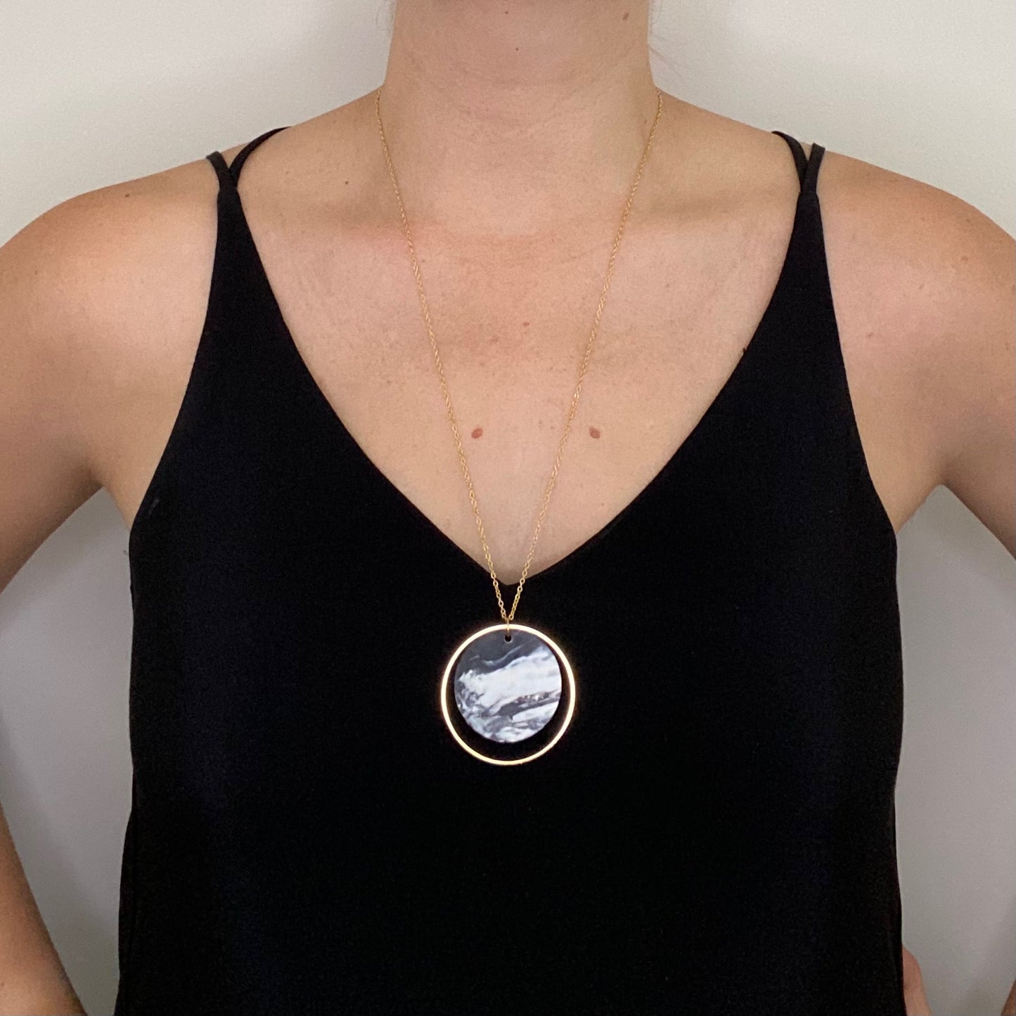 Halo Necklace- Black & White Marble