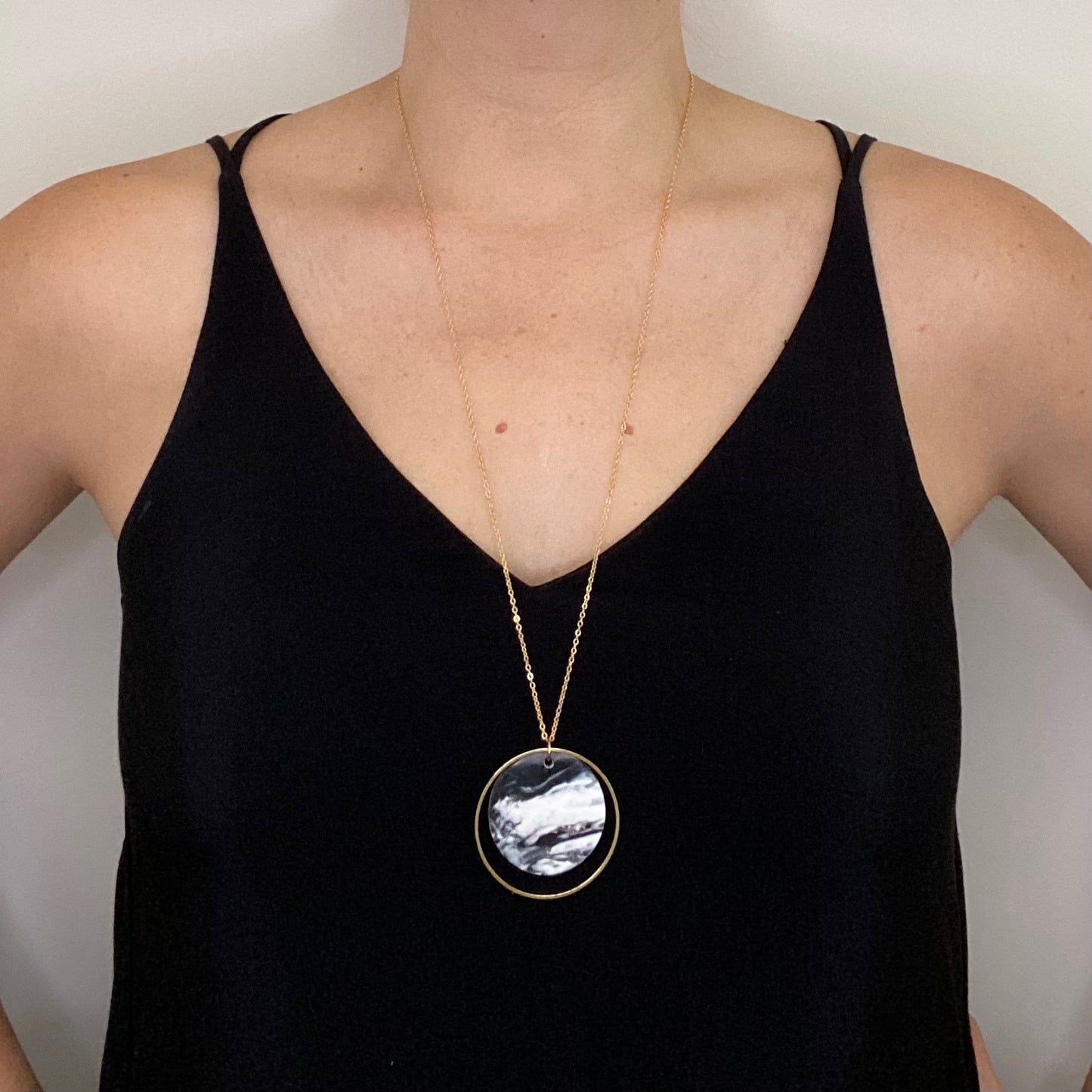 Halo Necklace- Black & White Marble