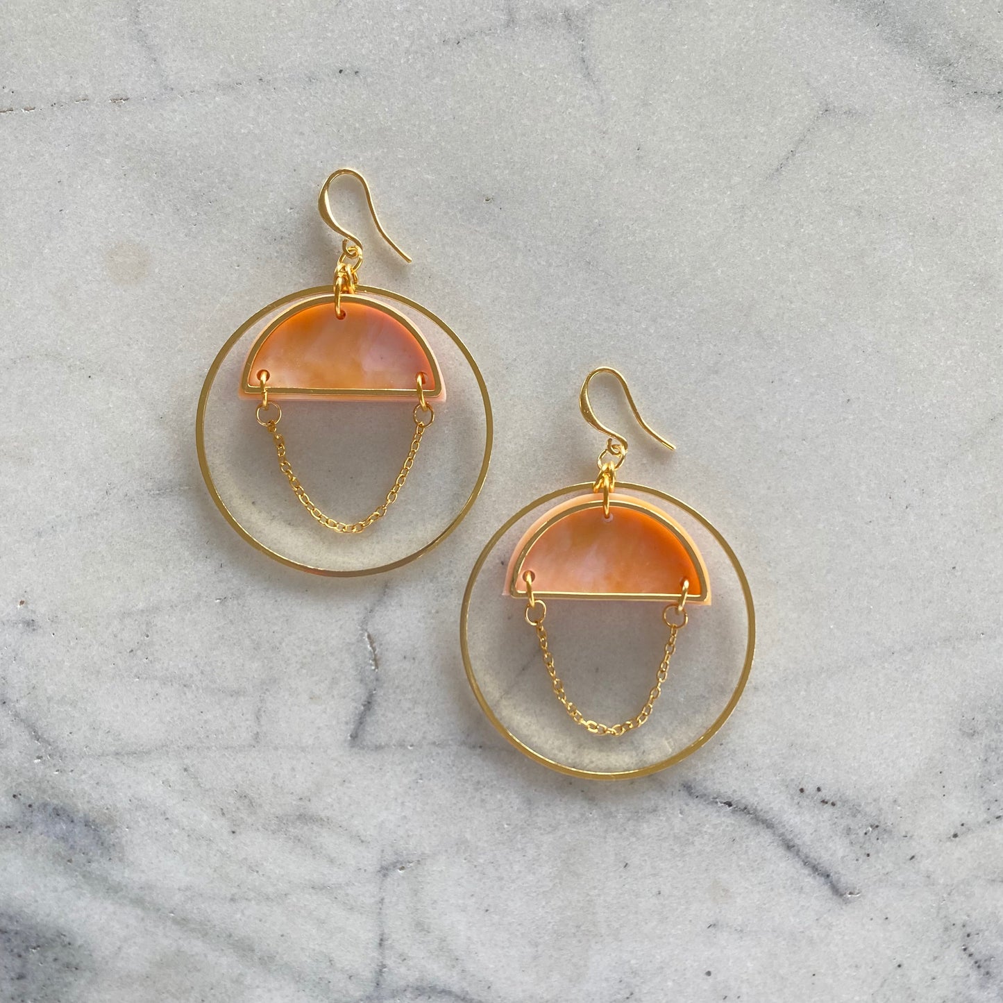 Lunar Sphere Earrings- Peach Agate