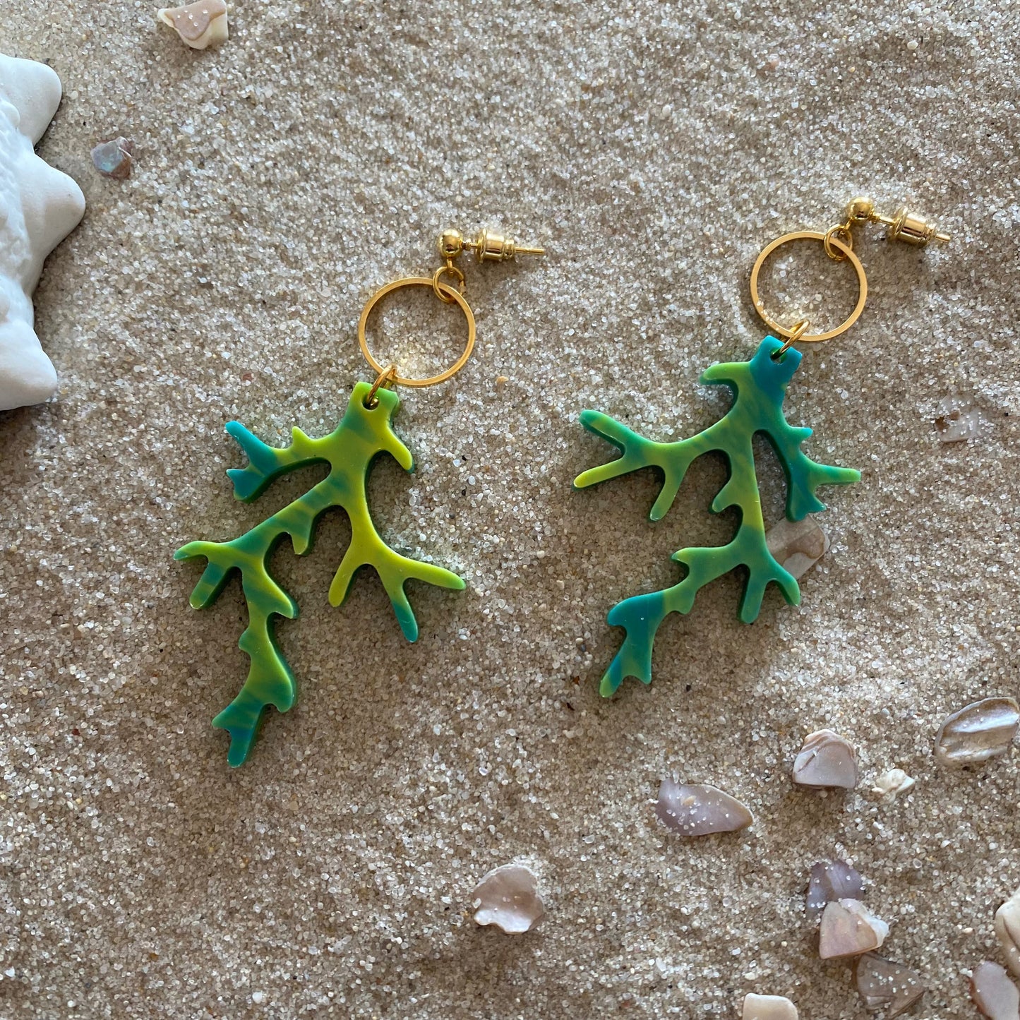 Coral Reef Earrings (Medium)- Tropical Green