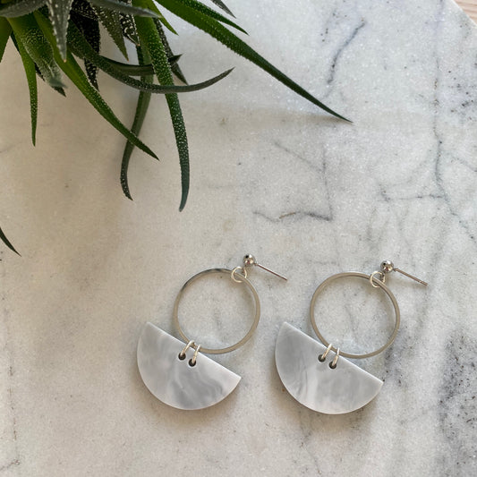 Mini Eclipse Reloaded Earrings- Soft Grey Marble