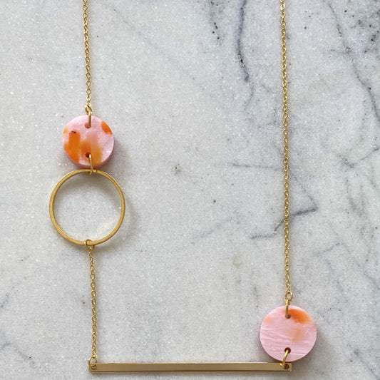 Heavenly Bodies Necklace- Pink with Orange Spot