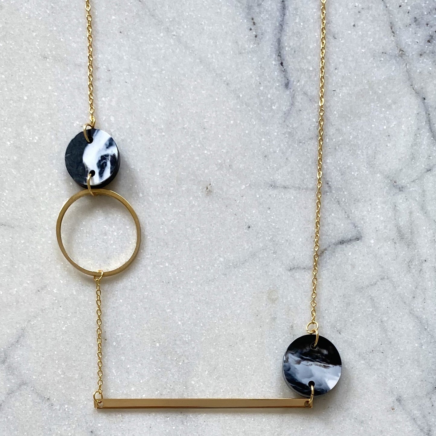 Heavenly Bodies Necklace- Black & White Marble