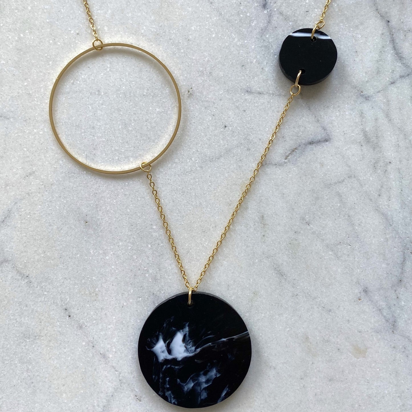 Constellation Necklace- Black & white marble