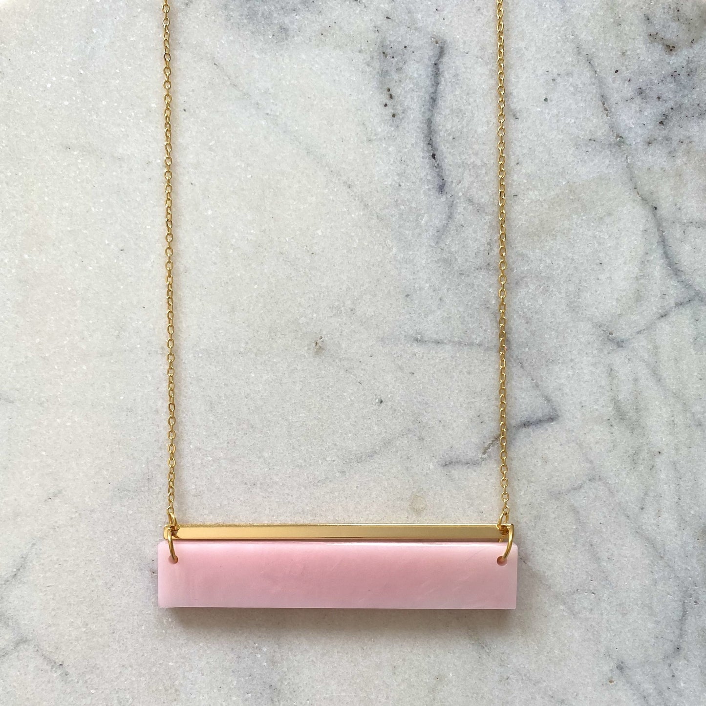 Horizon Necklace- Pearlescent Pink Marble