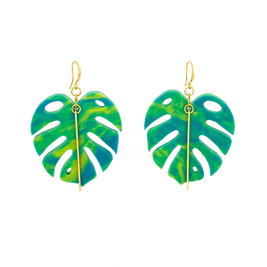 Monstera Earrings- Tropical Green