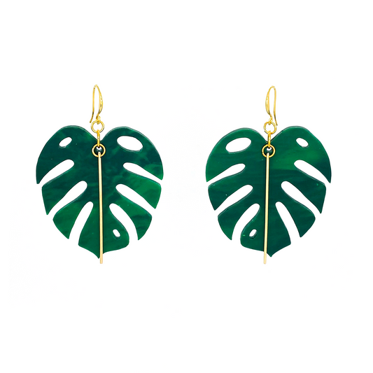 Monstera Earrings- Malachite Green