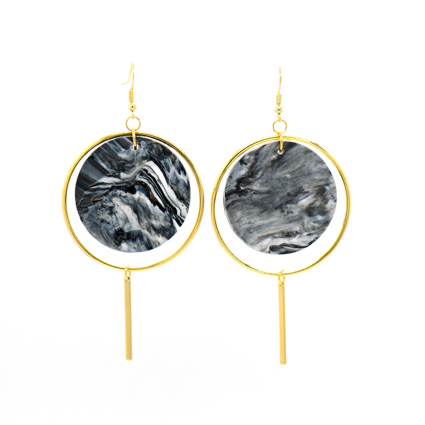 Halo Earrings- Black & White Marble