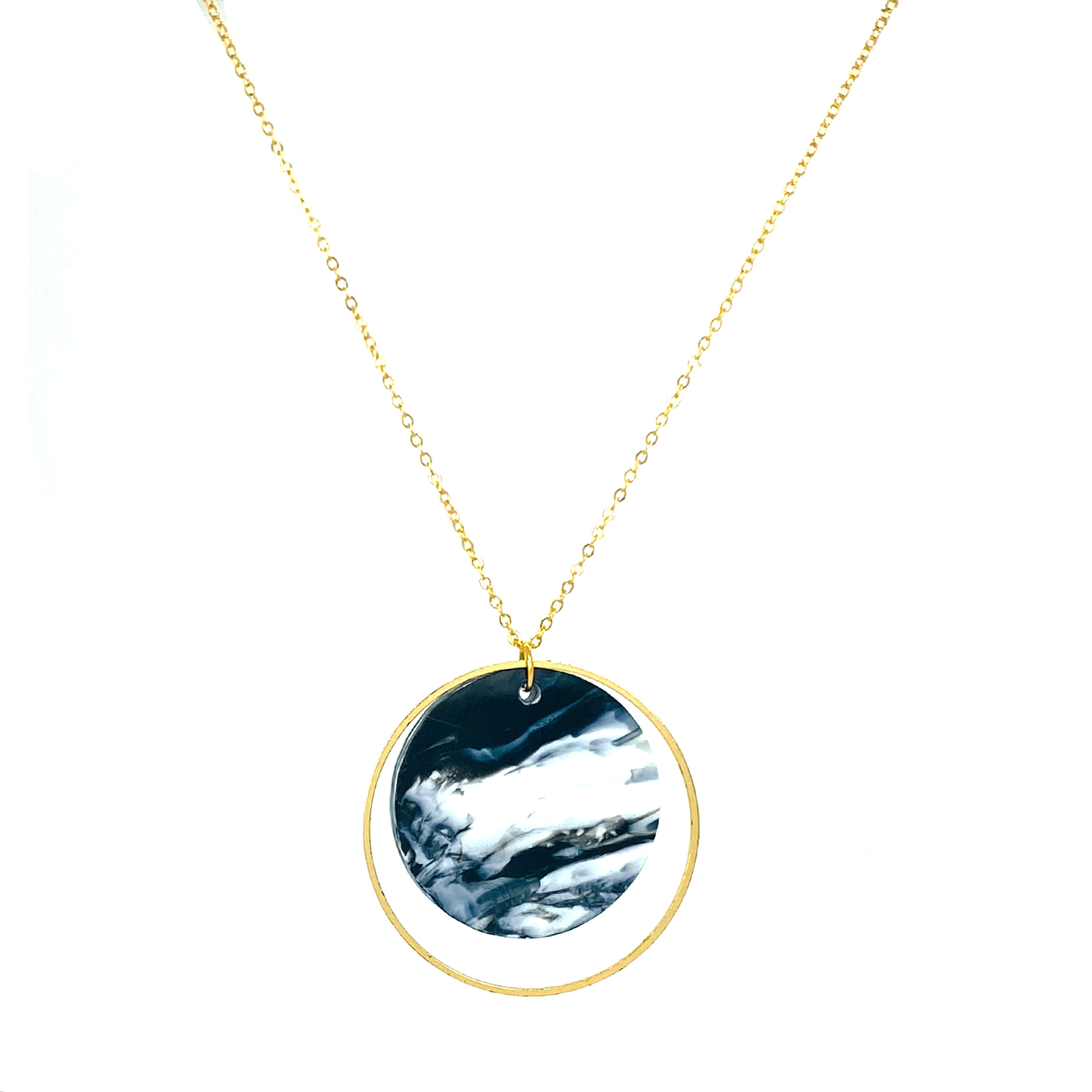 Halo Necklace- Black & White Marble