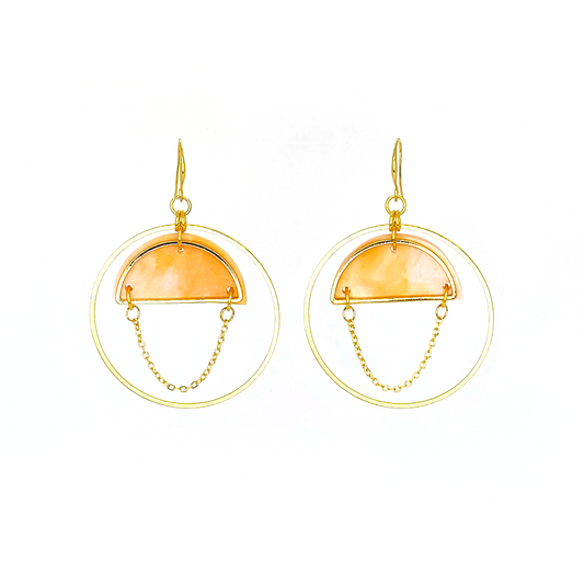 Lunar Sphere Earrings- Peach Agate