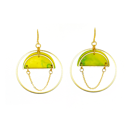 Lunar Sphere Earrings- Lime Green Marble
